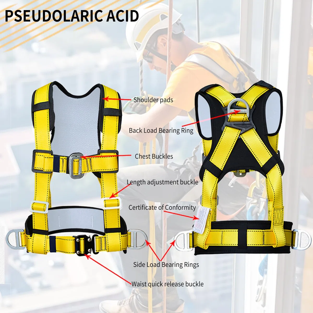 Imbracatura di Sicurezza Anticaduta, Imbracatura Anticaduta con Spallaccio Staccabile Carico 90 kg, Ergonomica Regolabile Imbrago per il servizio di soccorso alpino all'aperto