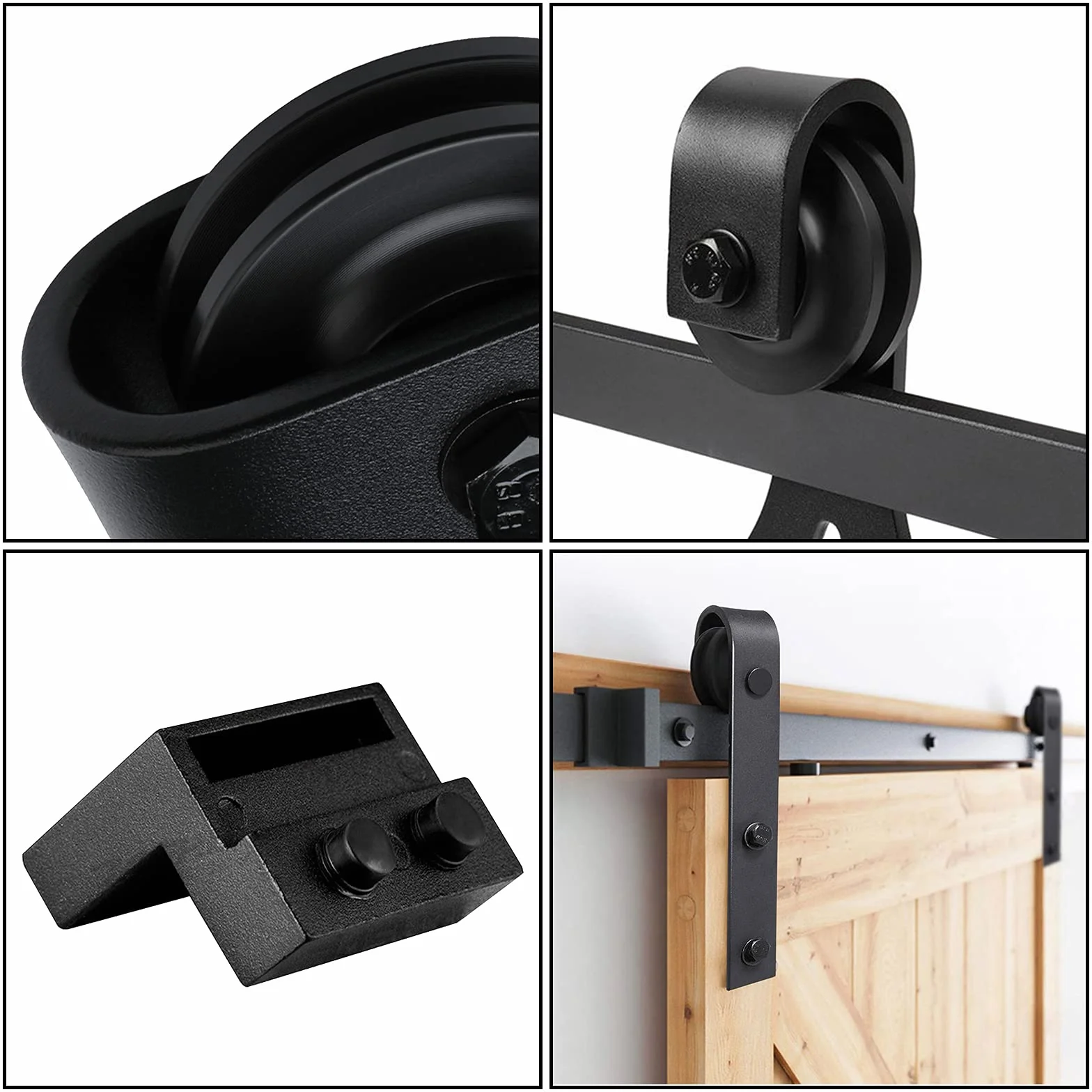 Set di accessori per porta scorrevole in legno, con ruote e guide scorrevoli, accessori in acciaio al carbonio nero, 200 cm
