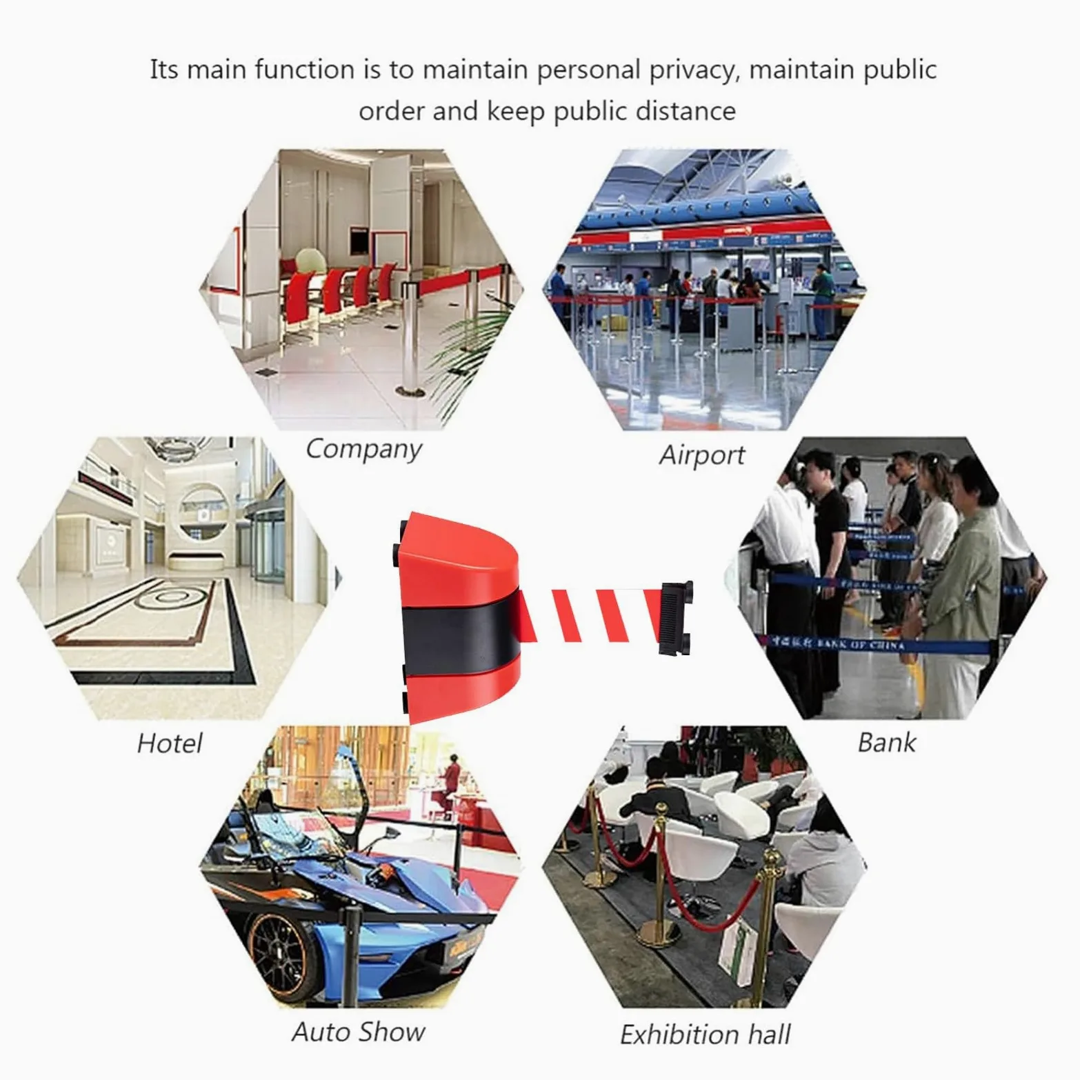 Barriera Magnetica per Cintura Retrattile montata a Parete, Nastro barriera barriera per Cintura Retrattile di Sicurezza montata a Parete, Striscia Rossa/Bianca(10m/32ft)