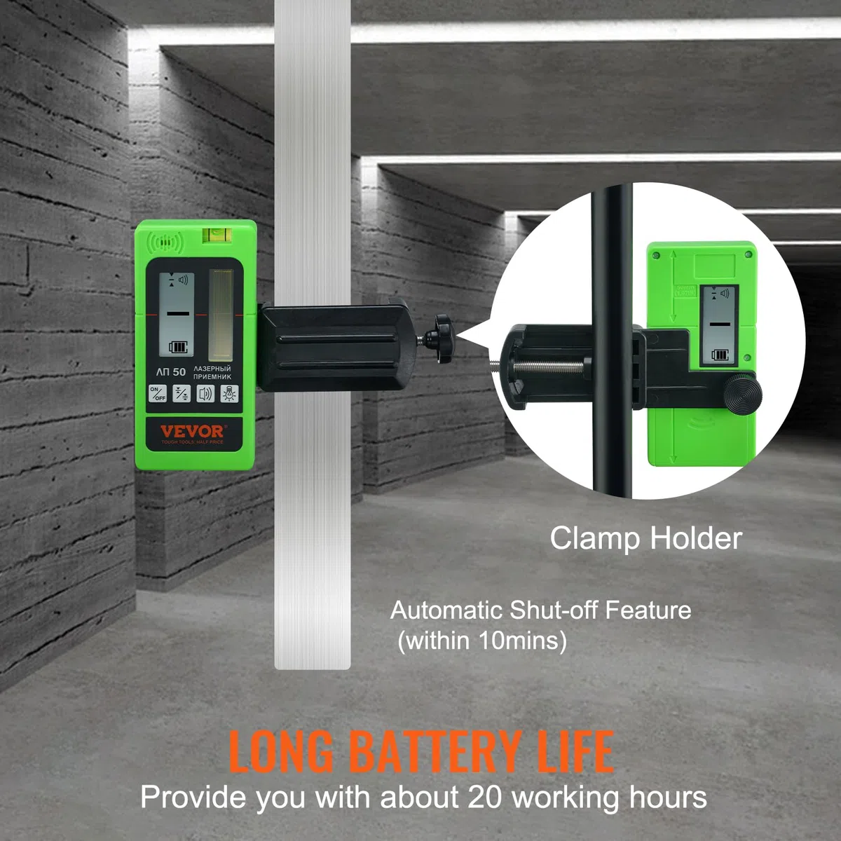 VEVOR Ricevitore Laser per Livella Laser Campo di Lavoro da 60m Rilevatore Laser Raggio Verde Rosso con Segnale Acustico Regolabile Doppio Display LCD, Ricevitore Livella Laser a Bolla con Morsetto