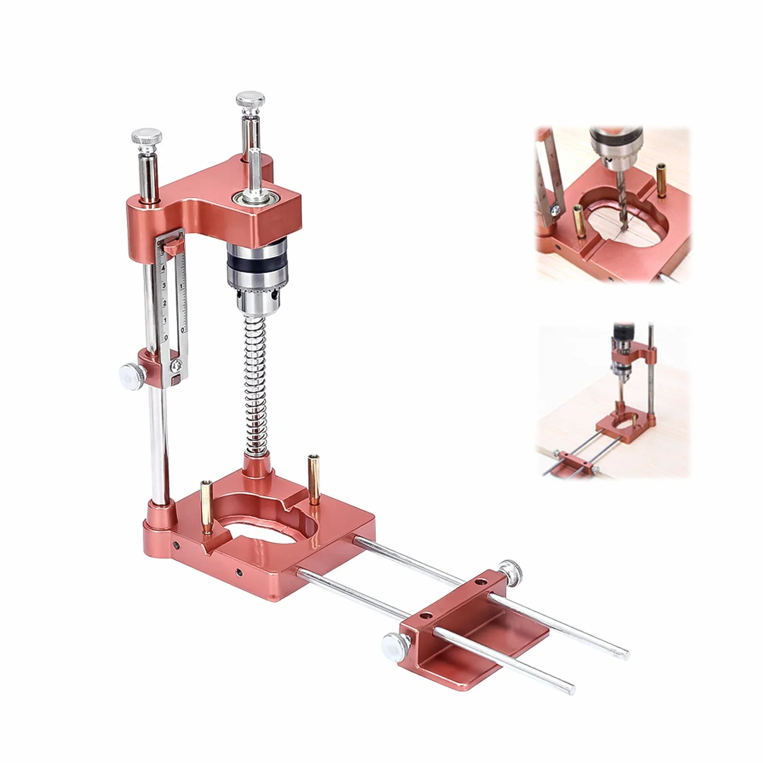 Annodatore con supporto per trapano, guida per segnatrici regolabile, strumento portatile di precisione per la lavorazione del legno, guida per trapano per utensili manuali, set di guida verticale