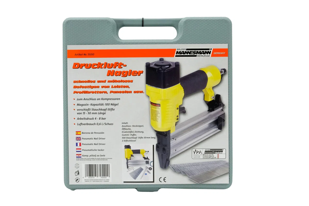 Mannesmann M15350 Inchiodatrice ad aria compressa con raccordo per compressori, Pressione di lavoro 4-8 bar