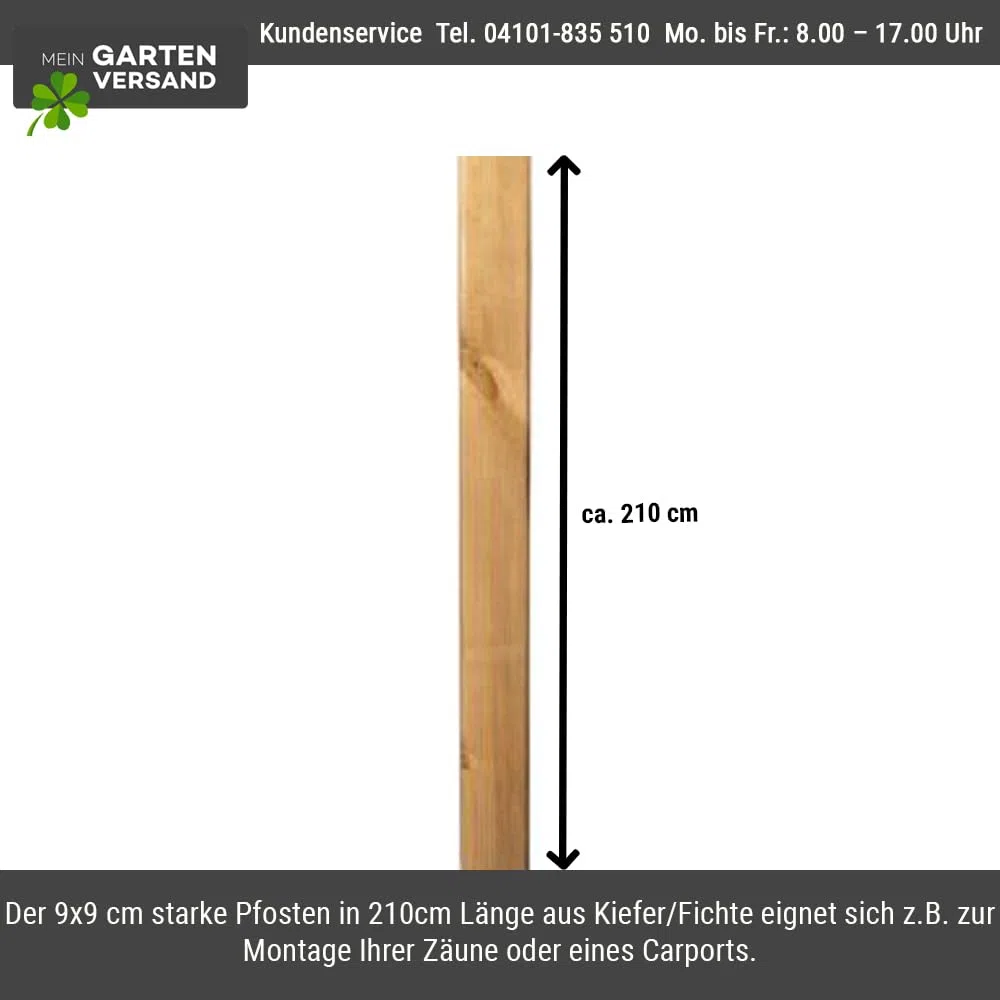 Pali/pilastri in legno per recinto Pilastro, 9 x 9 cm, piallati su tutti i lati in legno di pino, impregnati, disponibili in 5 lunghezze