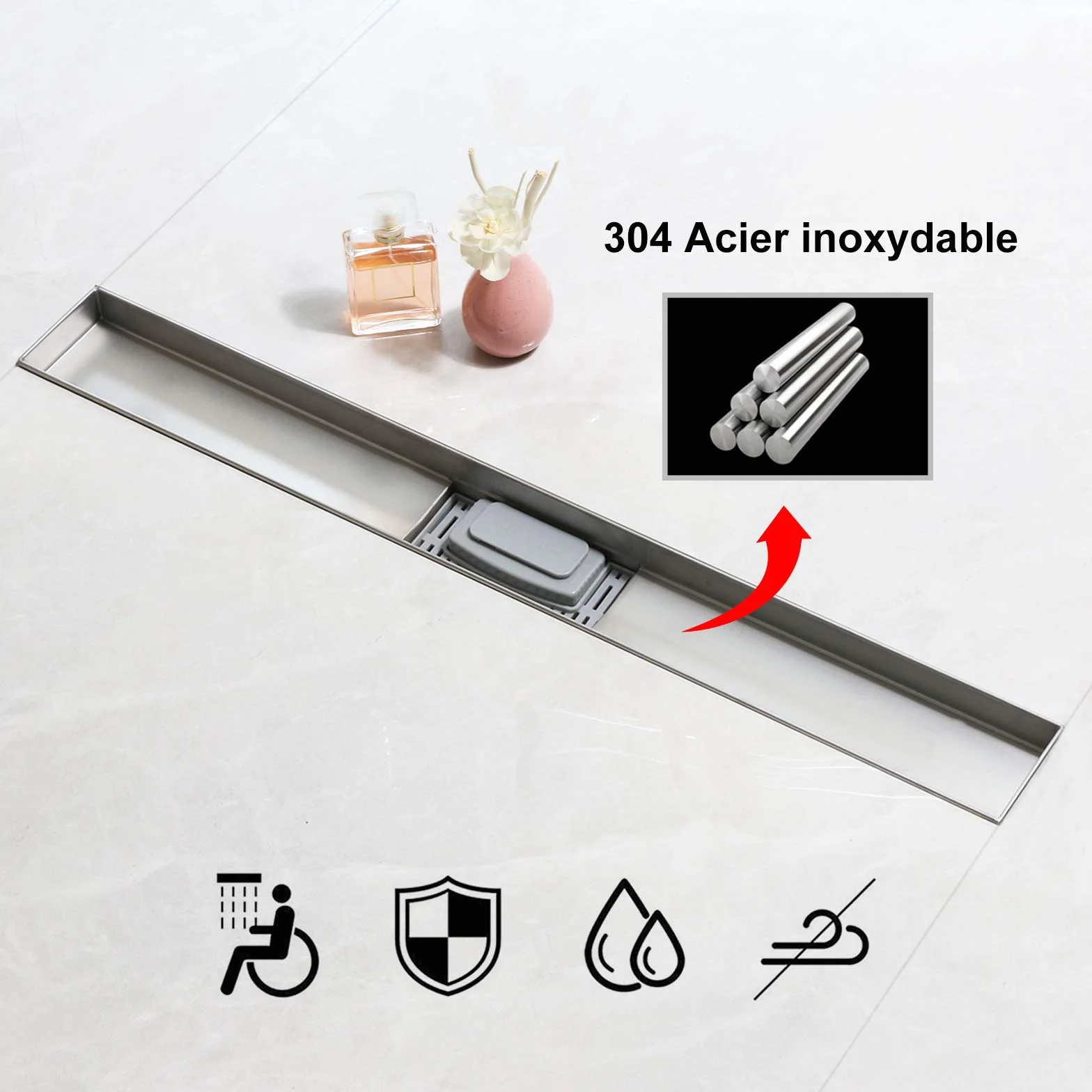 SaniteModar Canalina Scarico Doccia 120cm, Canaletta Doccia con Sifone e Filtro, Pannello a Bolle