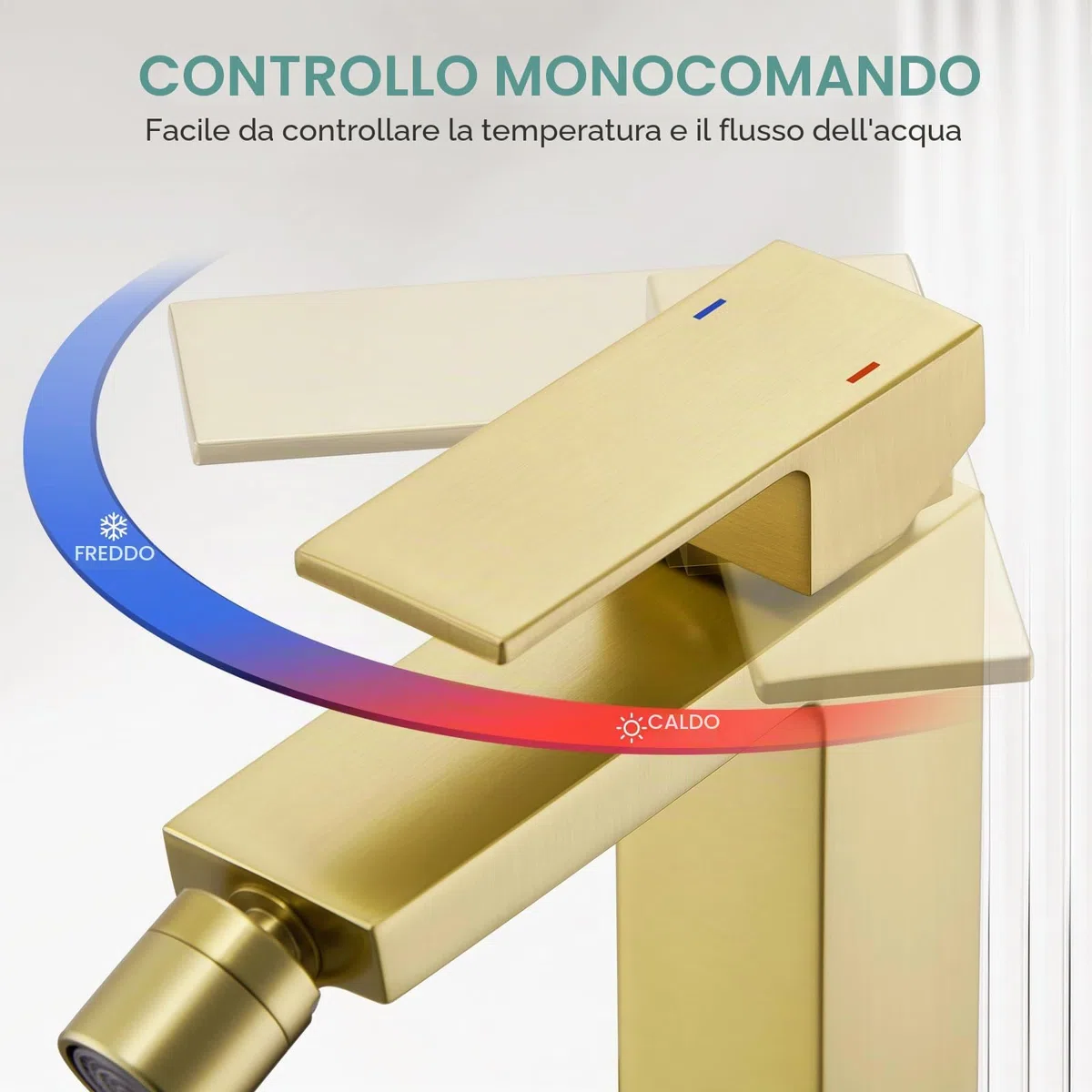 Faustina Rubinetto per Bidet WC con Tirante, Miscelatore Monoelmo Bidet in acciaio inox regolabile con giunto sferico Ottone, Spazzolato Oro