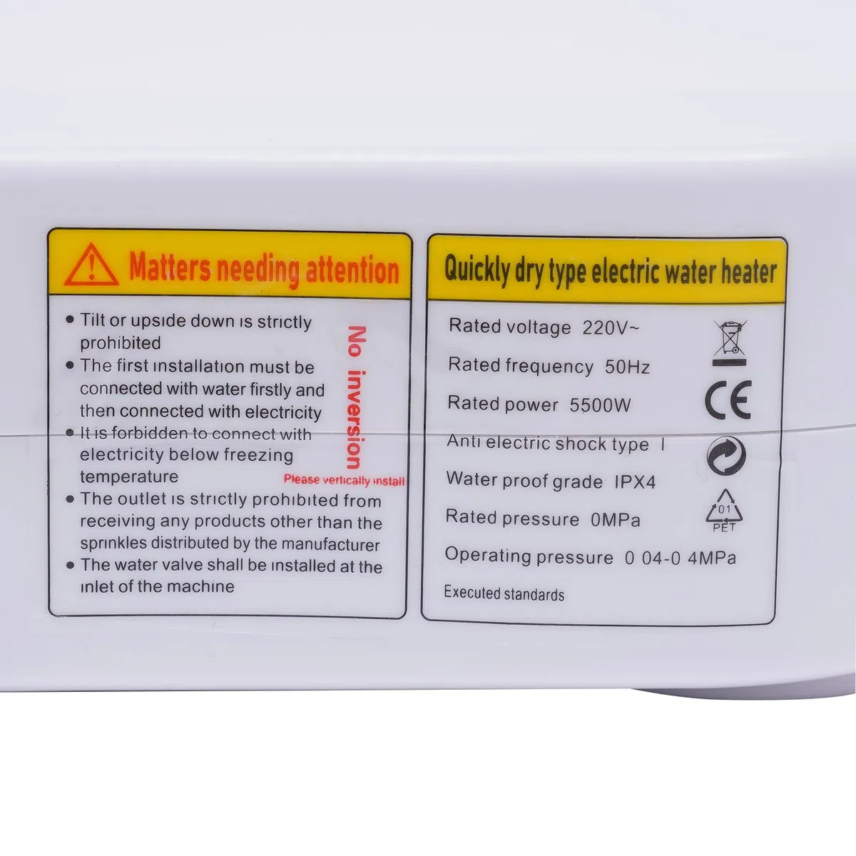 Scaldabagno elettrico istantaneo 5500 W Mini scaldabagno istantaneo con soffione doccia e indicatore LED Riscaldamento istantaneo Scaldabagno istantaneo per lavabo, cucina, bagno, IPx4 impermeabile