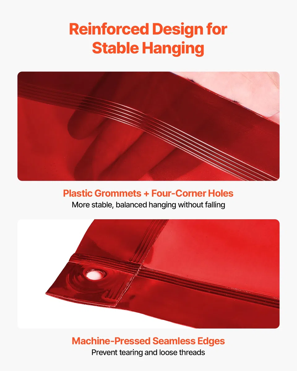 VEVOR Tenda di Protezione per Saldatura 1740 x 2340 mm 2 pezzi Tenda per Schermo di Saldatura, Schermo Protettivo di Sicurezza in Vinile Ignifugo con Protezione UV Fori per Appendere, Rosso