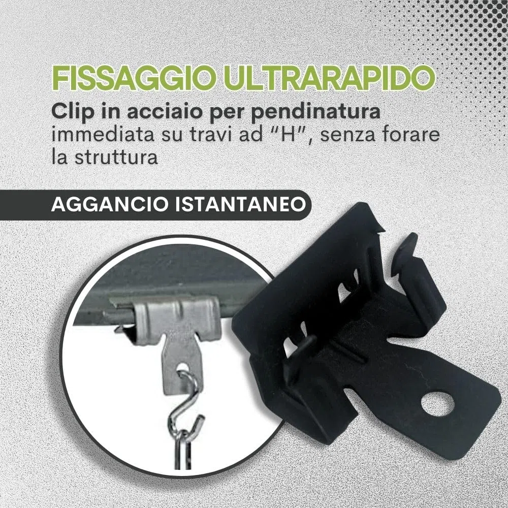 CLIP IN ACCIAIO PER FISSAGGIO SU TRAVE DI FERRO AD H (Per aletta da 4 a 10 mm)