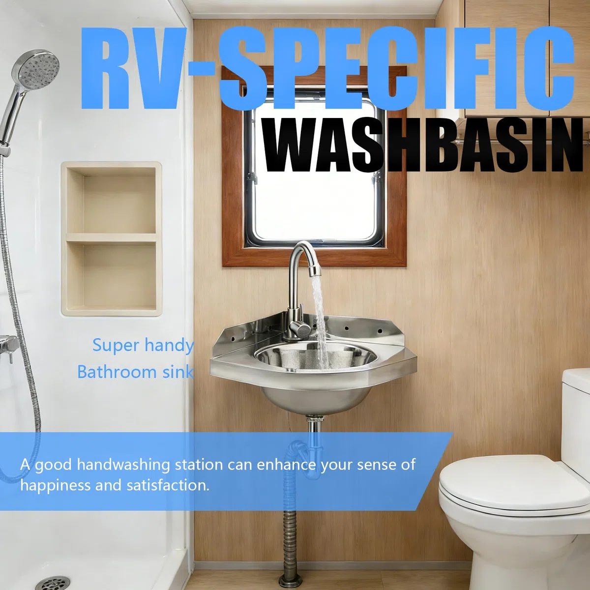 Lavello Angolare Acciaio Inox, Piccolo Lavello Da Parete 260 mm Con Rubinetto, Sifone E Tubi, Lavabo Compatto Per Camper, Barche, Bagno, WC, Garage, Facilmente Installabile