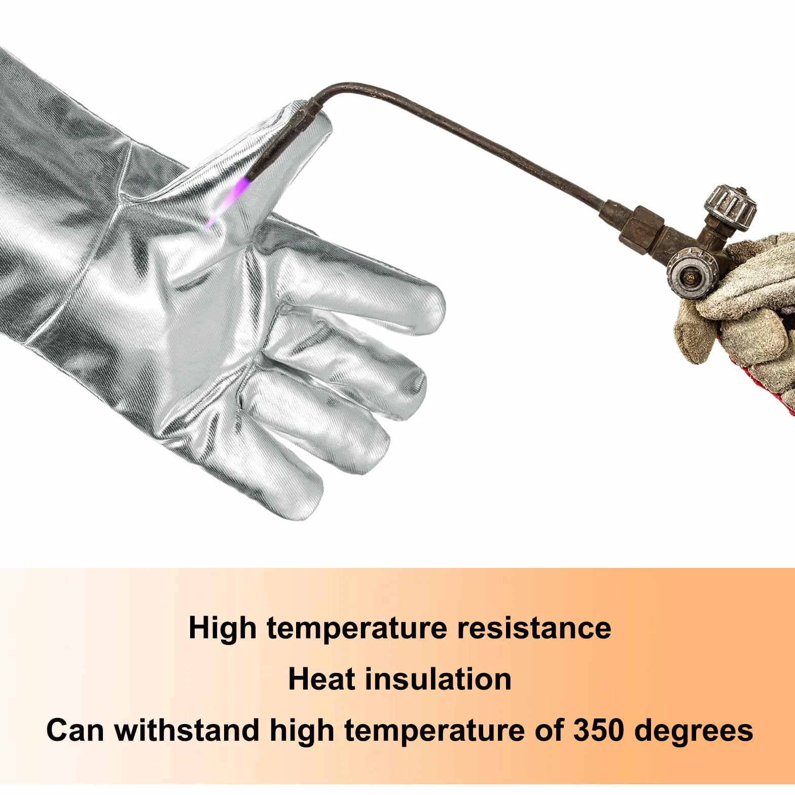 QUARKZMAN 2 Coppie di Guanti da Saldatura Aluminizzati A333-1 16" Guanti da Barbecue Resistenti al Fuoco e al Calore con Maniche Lunghe per Saldatura Camino Forno Cottura Giardino