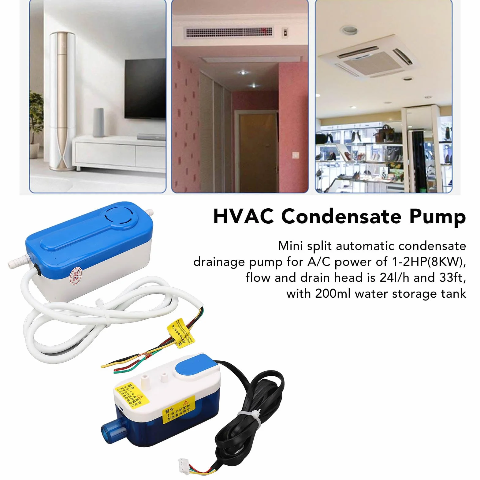 Pompa per Rimozione Condensa, Pompa di Scarico Condensa HVAC, Pompa Condensa Mini Split, AC110-240V, 24L/h, Altezza Massima di Aspirazione 6,6 Piedi, per Deumidificatore del Forno