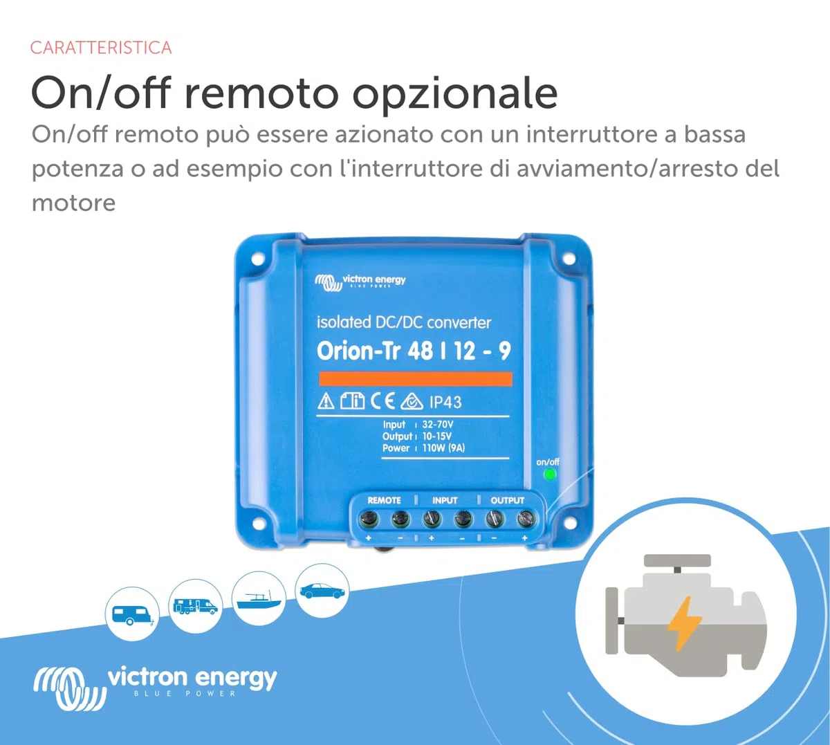 Victron Energy Orion-Tr IP43 48/12-Volt 9 amp 110-Watt Convertitore DC-DC, Isolato