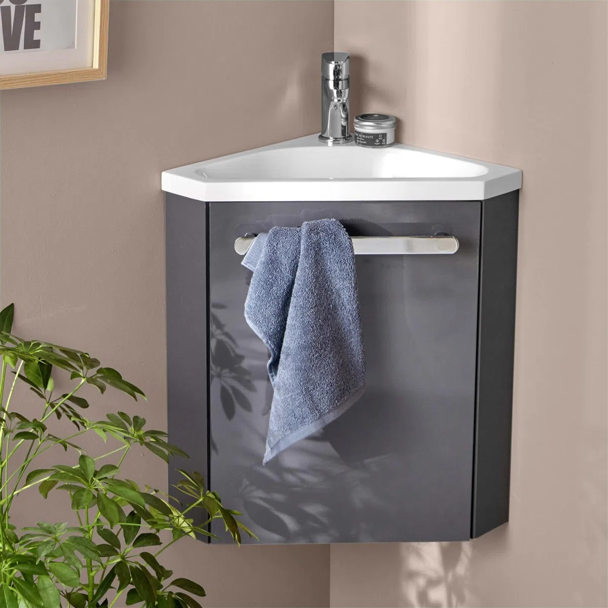 Mob-In - Lavamani angolare SKINO con lavabo in resina L 35 x H 53 x P 35 cm
