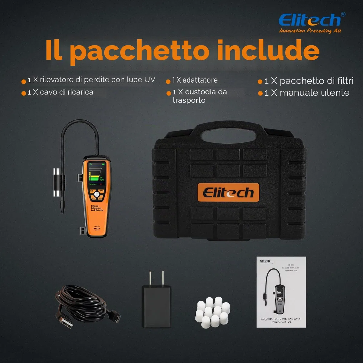 Elitech Rilevatore di Perdite di Refrigerante A Infrarossi ILD-300 Pro, R134a/R1234yf, Rilevatore di Perdite HVAC per Frigoriferi, Condizionatori, Industria Automobilistica, Pompe di Calore