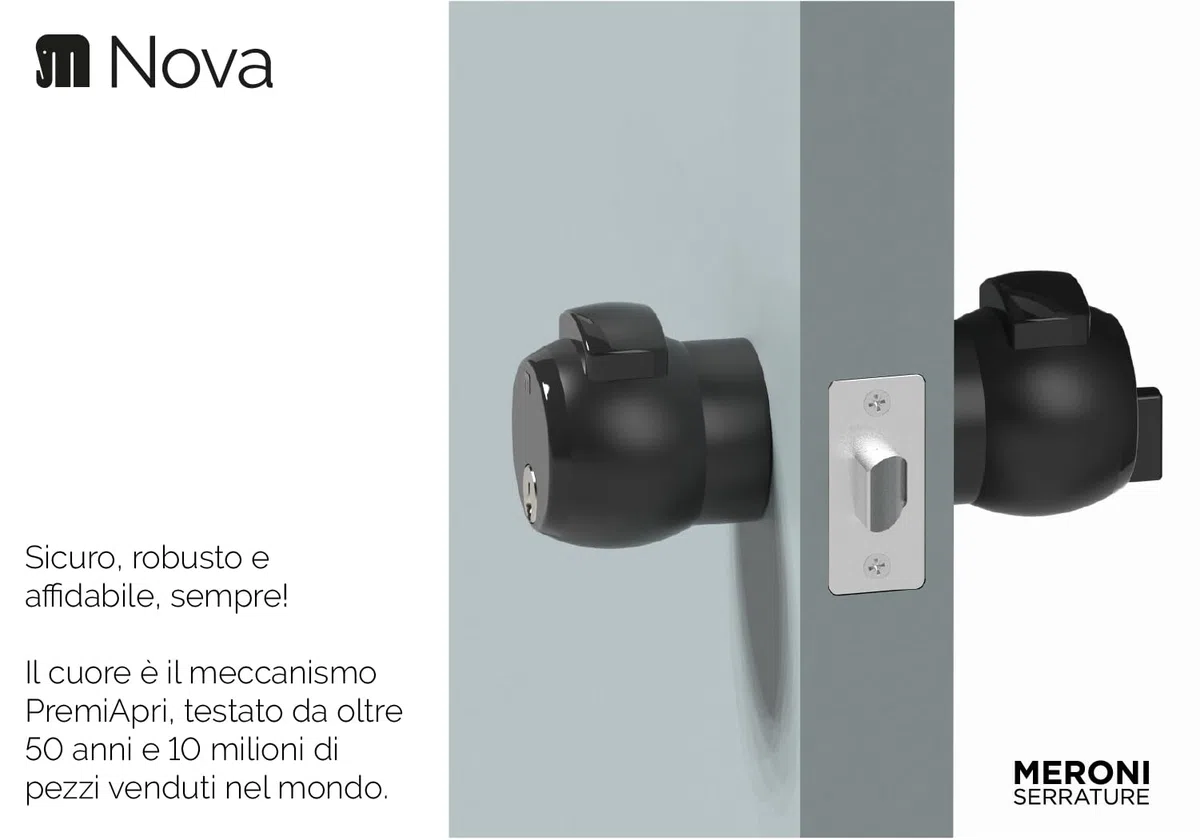 MERONI SERRATURE Serratura Pomolo per Porta - Serratura di Sicurezza con Pomolo PremiApri, Ideale per Porte di Uffici in Legno Metallo Alluminio Vetro, Con Chiave, Made in Italy