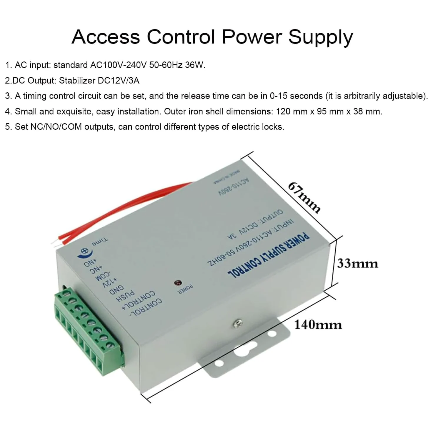 YAVIS Completo set RFID porta accesso controllo sistema kit + serratura a bullone elettrico + 110-240 V AC 12 V DC 3 A 36 W Power Supply + prossimità porta tastierino numerico 10 + Bottoni EXIT