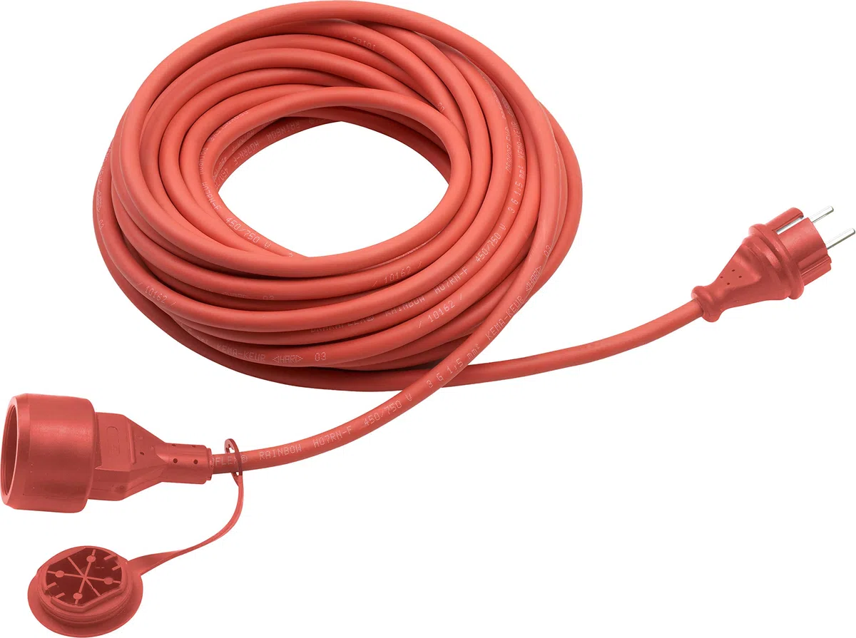 Meister 7435070 - Prolunga in gomma con protezione da contatto, per esterni, classe di protezione: IP44 25 m Rosso