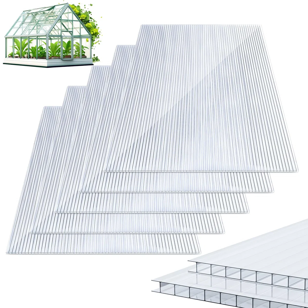 Gimisgu 5 lastre alveolari in policarbonato (60,5 x 121 cm), 8 mm, piastre doppie da 1,2 kg/m², per serra, giardino e serra