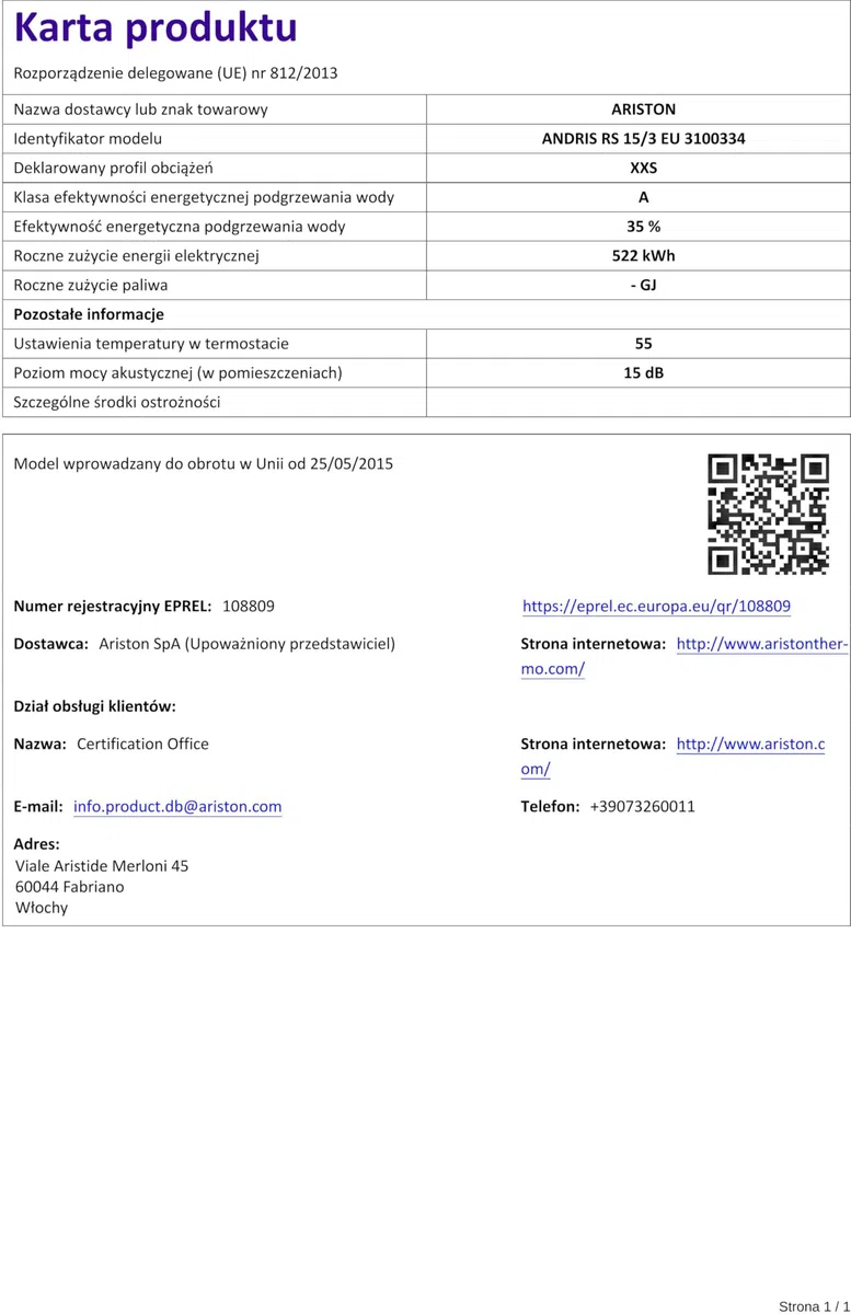 Ariston scaldabagno Andris rs 15/3 erp Elettrico sopra lavello 3 Anni di Garanzia, Bianco