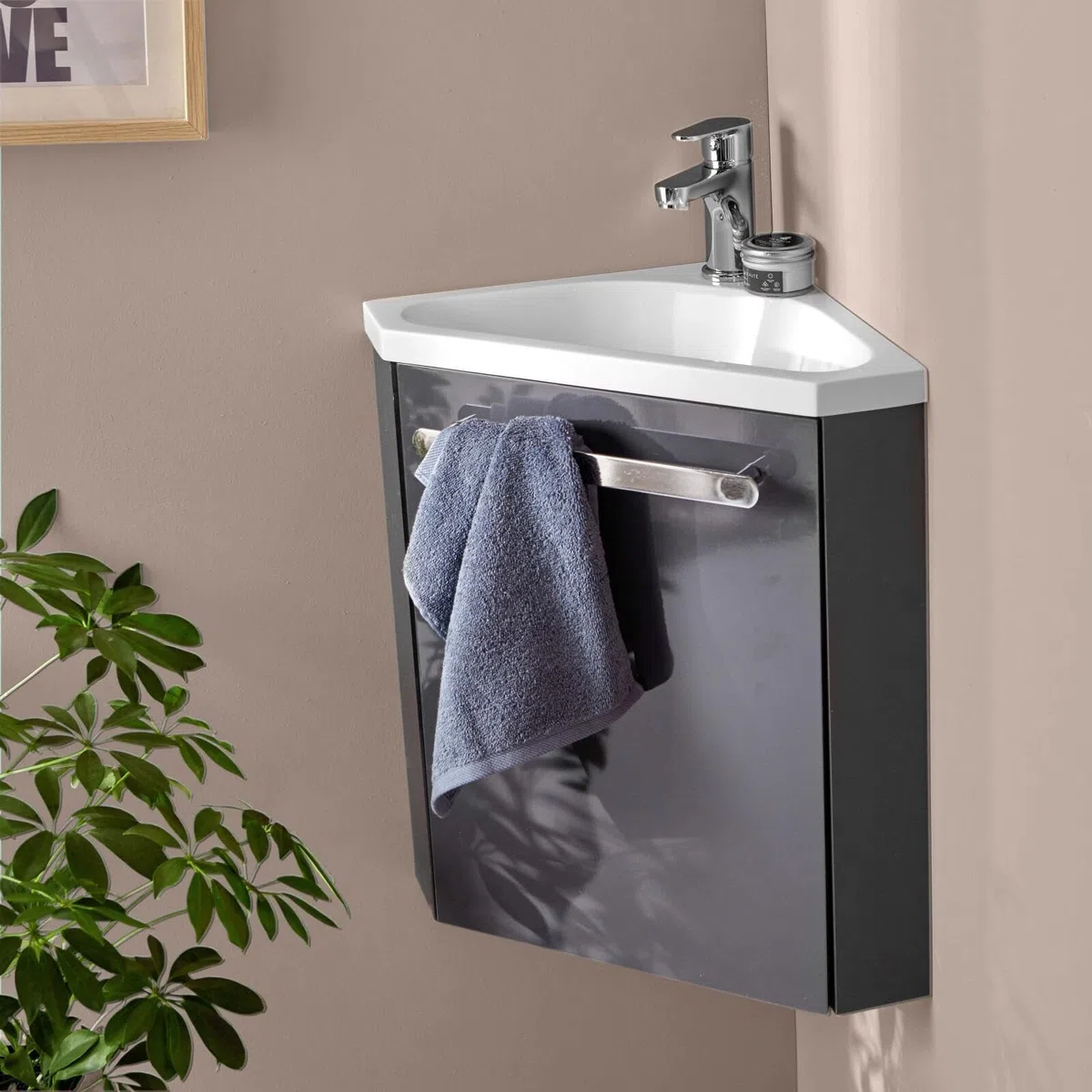 Mob-In - Lavamani angolare SKINO con lavabo in resina L 35 x H 53 x P 35 cm