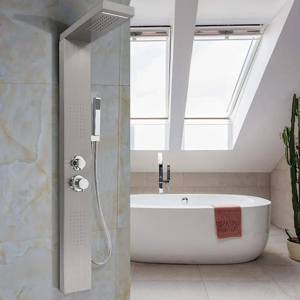 Pannello Doccia Idromassaggio in Acciaio Inox -Colonna Doccia Idromassaggio con Miscelatore, Pannello Doccia Acciaio Inox 3 Funzioni, 15 * 47 * 130 cm (acciaio inossidabile)