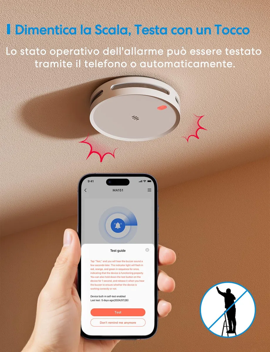 Meross Matter Rilevatore di fumo WiFi connesso, allarme antincendio intelligente con doppio sensore ottico, rilevatore di fumo con avviso APP, rete 0,8 mm, 33 mm, con Hub MSH450, 1 pezzo