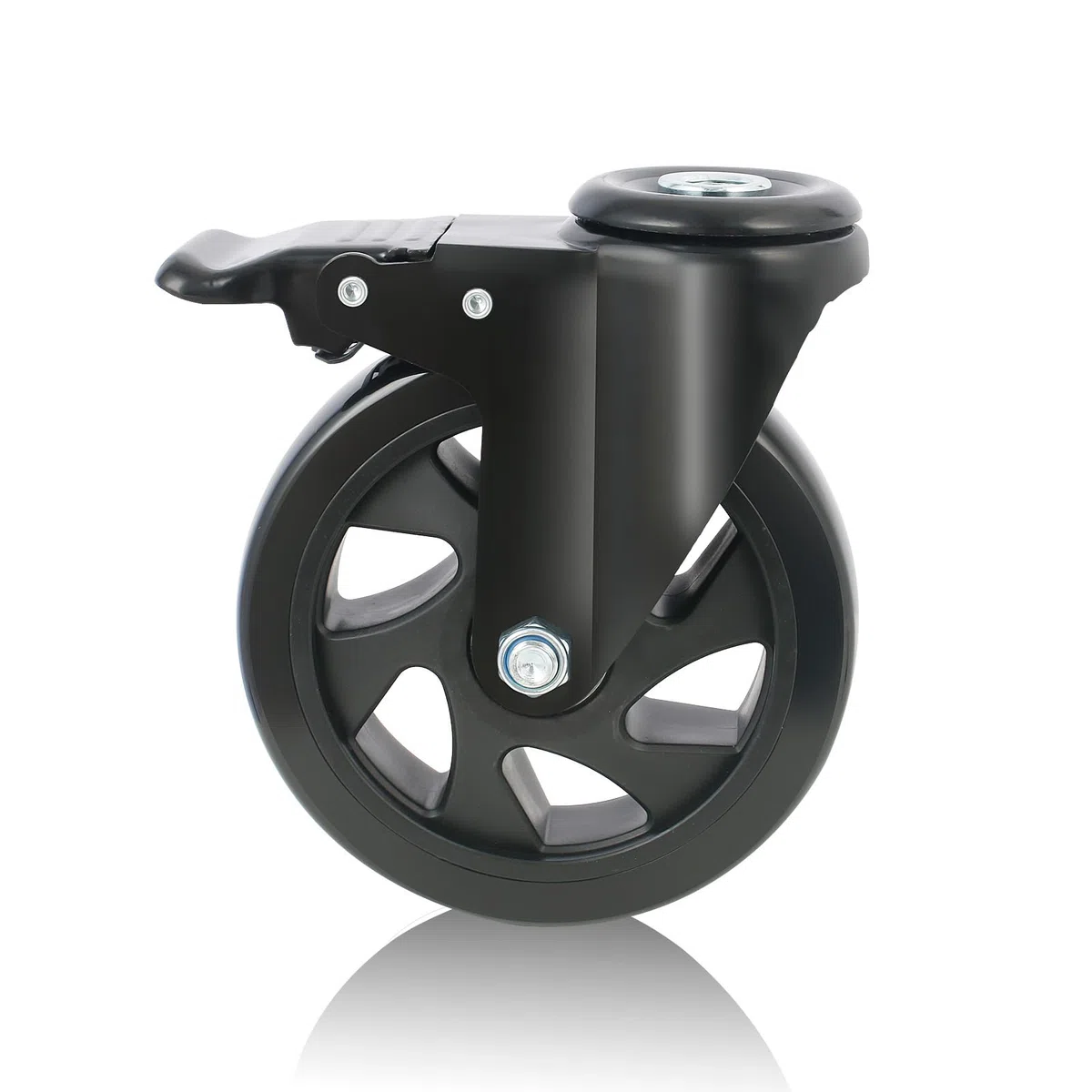 Rotelle per Mobili con Freno, Ruote Girevoli da 125mm con Foro Posteriore M12, Ruote per Il Trasporto, Ruote per Carrello Rotazione di 360 Gradi, Set da 4 Ruote per Mobili Portata 650 Kg