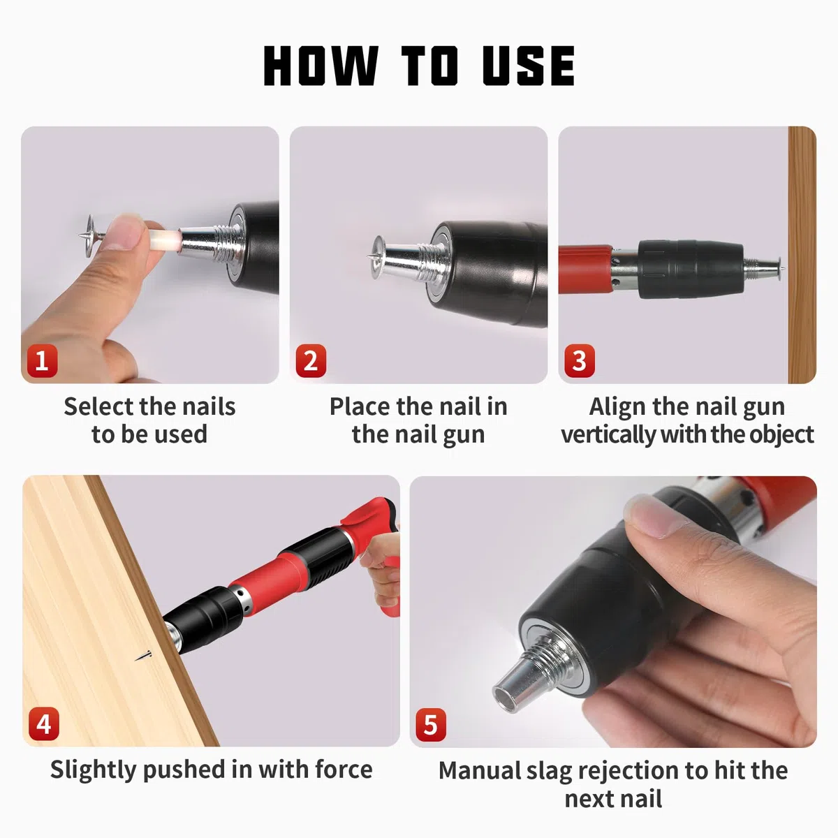 Sparachiodi Pistola Sparachiodi con 100 Chiodi Tondi, Mini Sparachiodi Manuale per Cemento e Ferro Attrezzo per Rivettare le Pareti, Portatile Nail Gun con Occhiali di Protezione, per Fissare Chiodi
