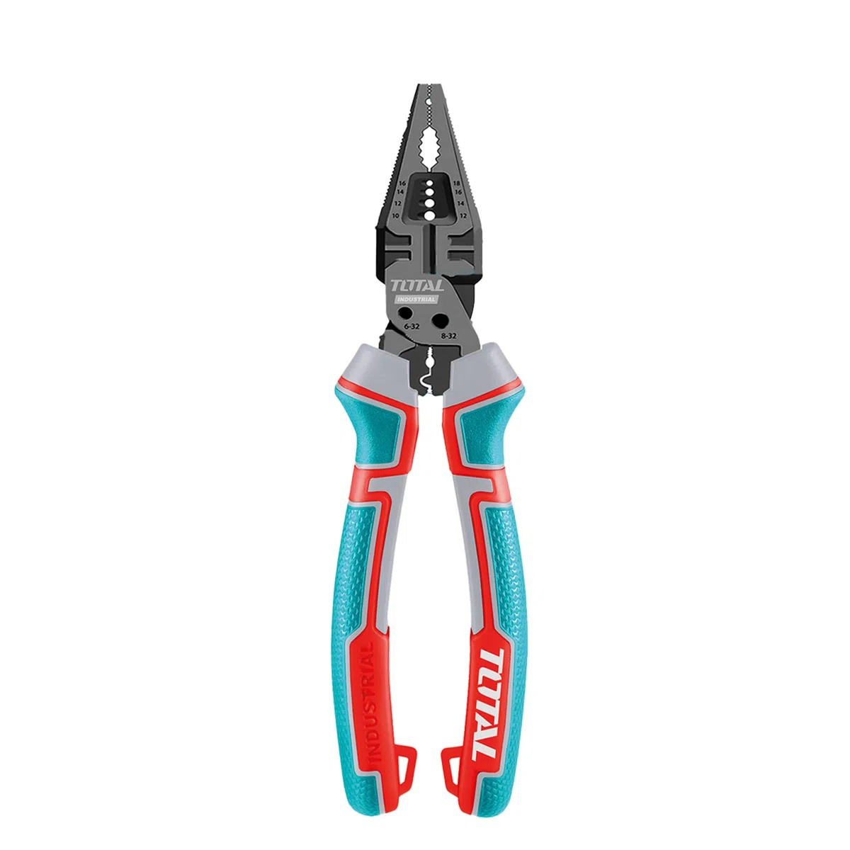 TOTAL - Pinza Multifunzionale 8 in 1 – 200 mm - Funzioni di Taglio, Sgrossatura, Fissaggio Chiodi - Acciaio Cr-V con Teflon - Manico Ergonomico Trimateriale - Forza Rinforzata