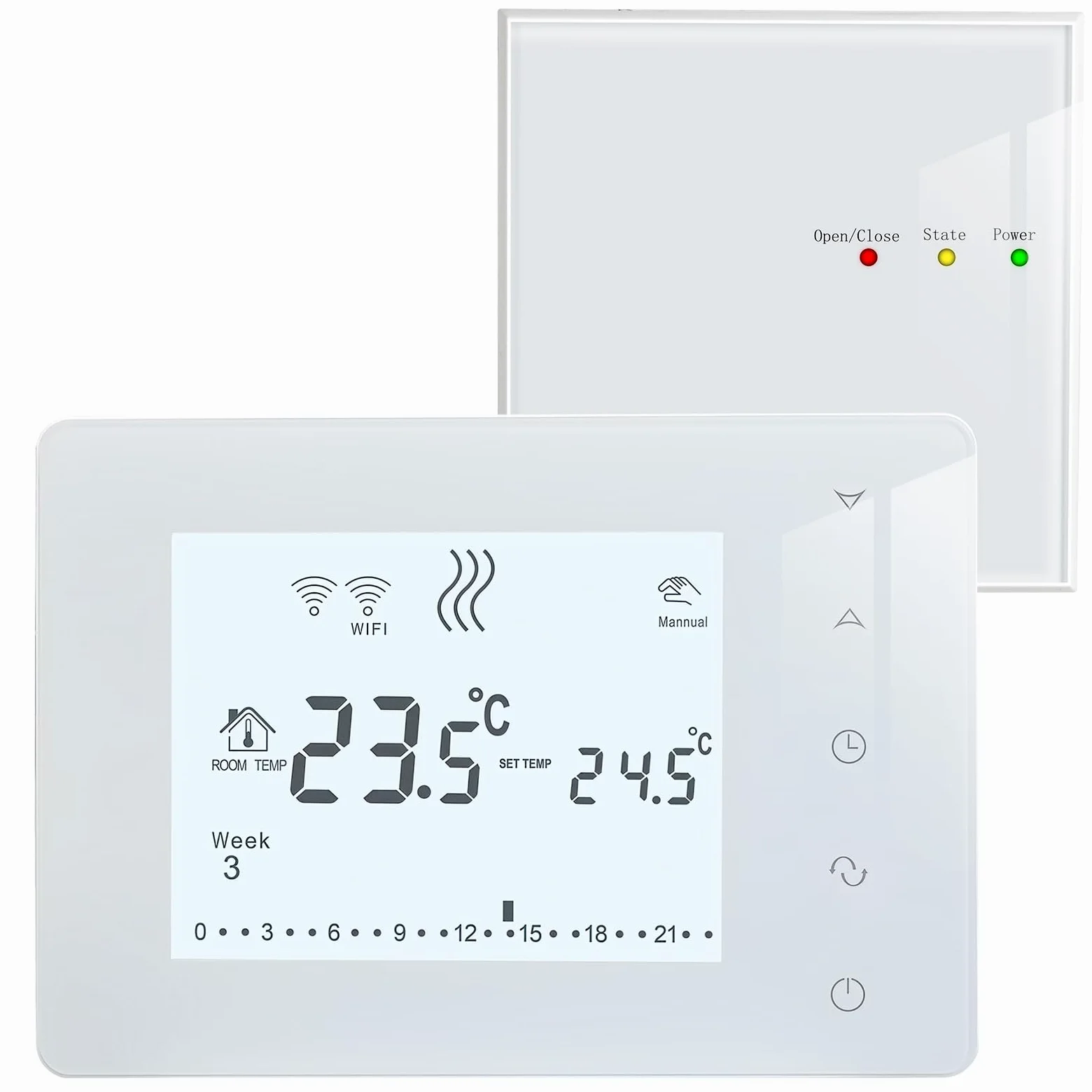 Beok BOT-X306 Termostato wireless programmabile per caldaia a gas alimentato a batteria con ricevitore a parete o separato, bianco