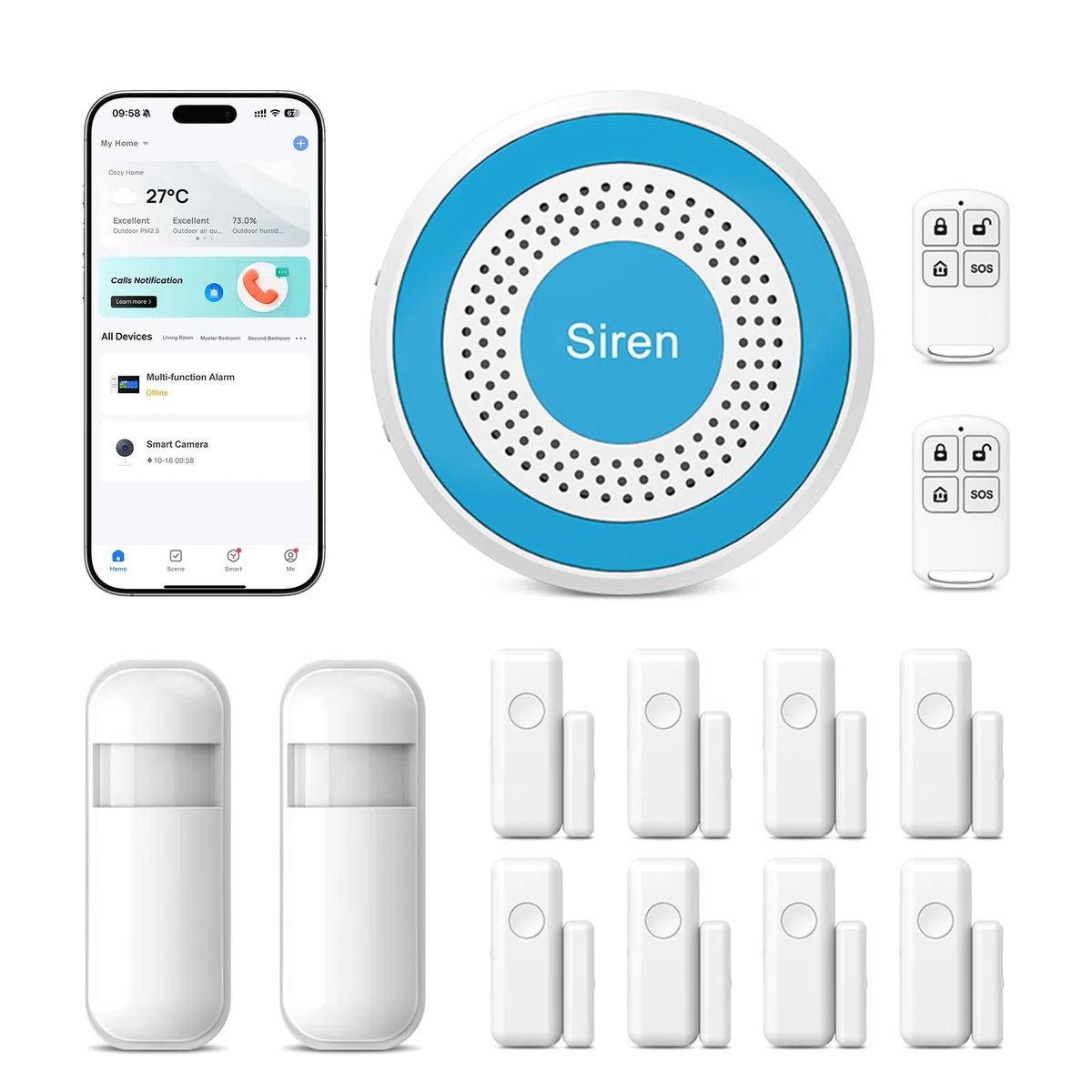 PGST Sistemi di Sicurezza Casa Intelligenti,Sistema Allarme Porta Wifi con Sensore Finestra,Rilevatore Movimento,Controllo Remoto App Tuya,Compatibile con Alexa e Google per Appartamento