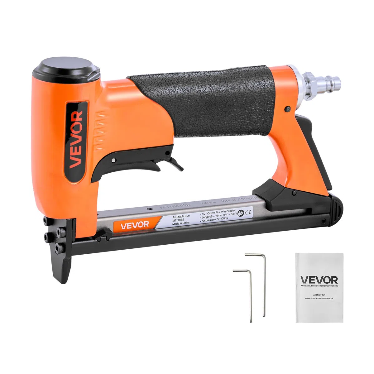 VEVOR Chiodatrice Pneumatica, per Tappezzeria Calibro 20 per Punti Metallici a Filo Sottile Serie 50, Corona da 12,8 mm, Caricamento Massimo di 110 Pezzi, Spillatrice Pneumatica per Tappezzeria