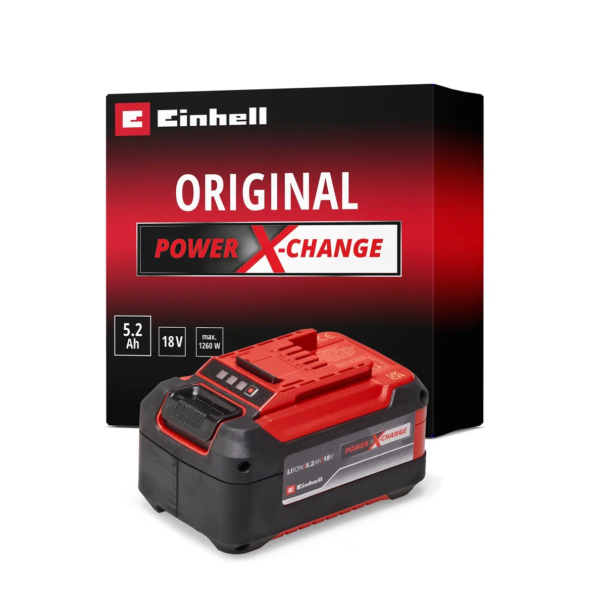 Originale Einhell 18V batteria 5,2Ah Power X-Change Plus (18 V, 5.2 Ah, 1260 W, senza caricabatteria)