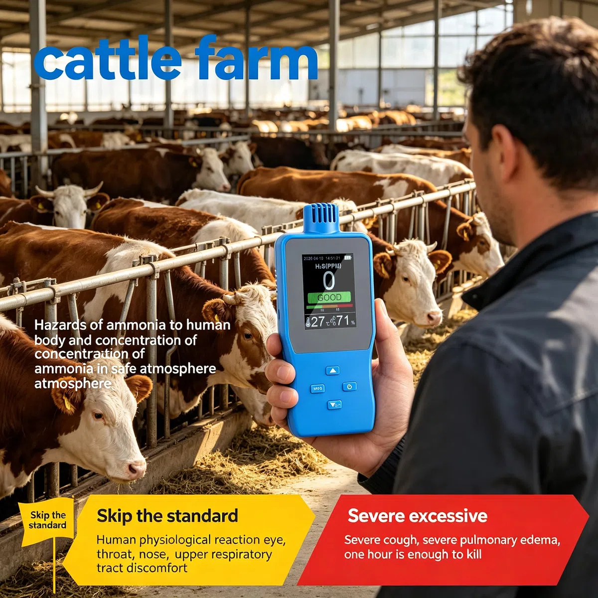 Dispositivo rilevamento H2S compatto con allarme sonoro e luminoso per lo stoccaggio sicuro pericolose in laboratorio e in ambito industriale e l ' ispezione sul campo Tester accurato
