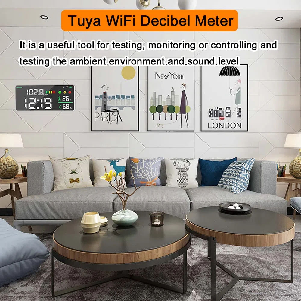 WiFi Decibel Meter 4in1 Temperatura Umidità Decibel Test Sveglia 11 pollici LED Display Colore Collegamento Intelligente APP Controllo Rumore Decibel Meter