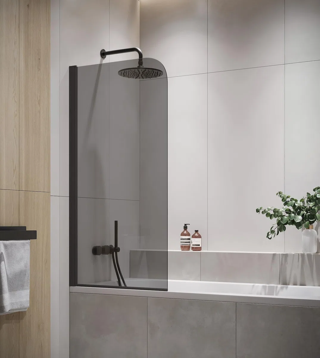 Parate Vasca da bagno Torino (Nero, Vetro fumé)