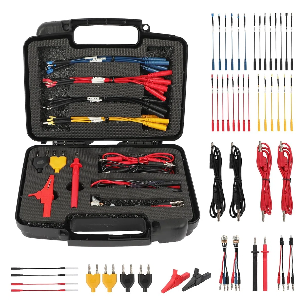 AUTOOL 48 Pezzi Puntali per Multimetro Test Lead Kit, Puntali Tester Multimetro Kit con Spina a banana per coccodrillo, con Prolunga di Prova, Pinze a Coccodrillo, Sonda di Prova