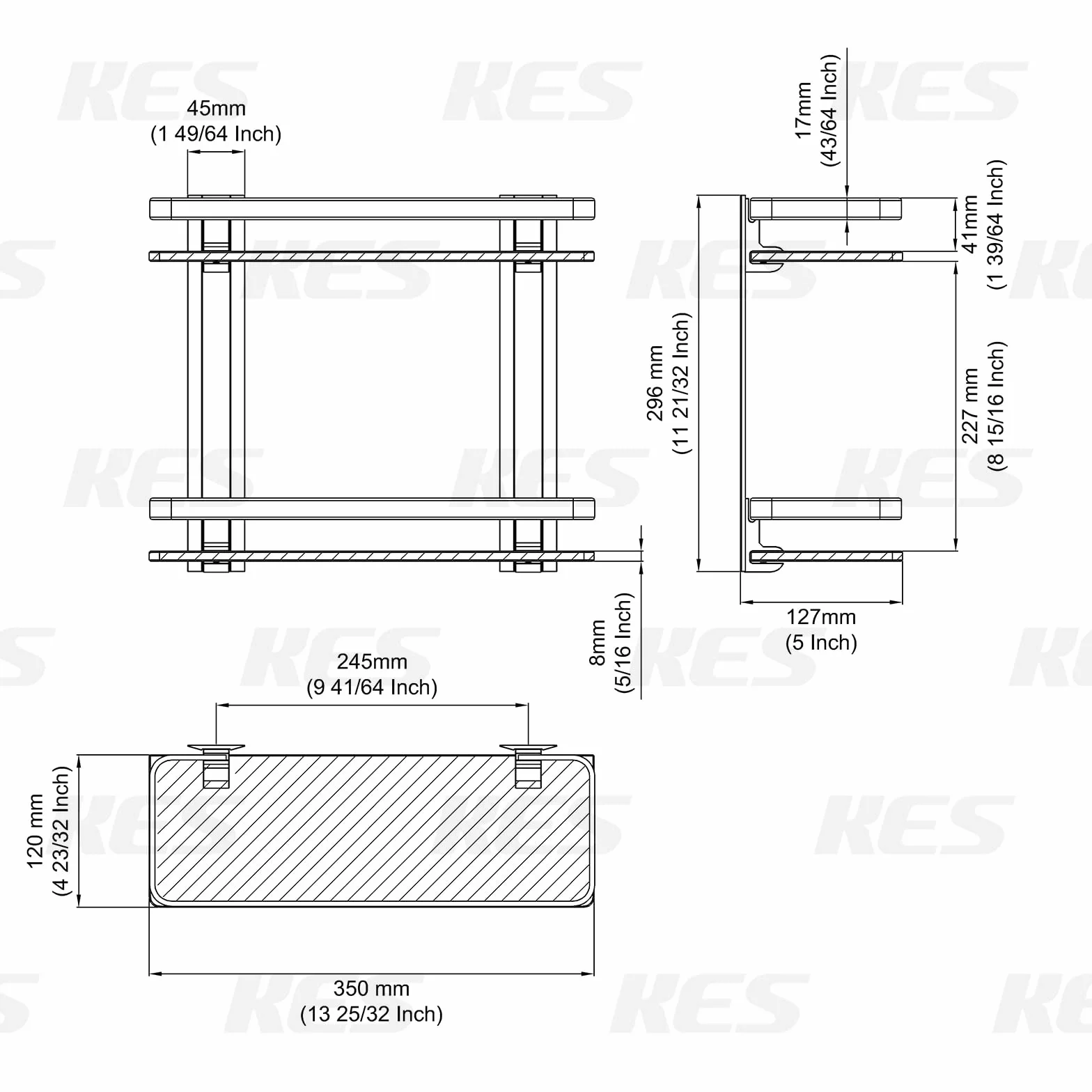 KES Mensola da Bagno Alluminio Mensole Doccia Parete 2 Ripiani 8 mm vetro temperato extra spesso rettangolare Argento, A4126B