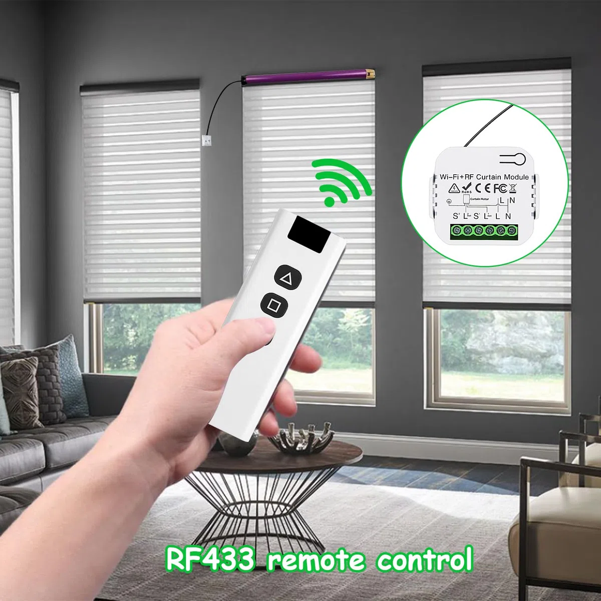 Interruttore Tapparelle WiFi, con Telecomandi RF e Modulo Ricevitore, Controllo Tapparelle Elettriche per Tende e Persiane, 433MHz Modulo Comando Timer, Smart Life Dispositivi