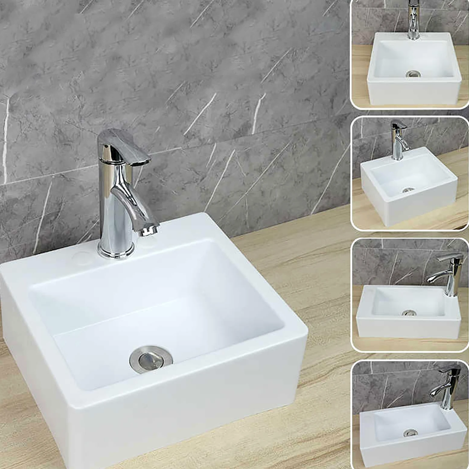 Bianco Lavello Quadrata, 33.5x29x13cm/13x11.4x5inch Lavatoio Lavapanni Monoblocco in Resina PP, Lavello Angolare da Bagno per Lavanderia Garage Bagno Guardaroba WC 75cm Conduttura Fognaria