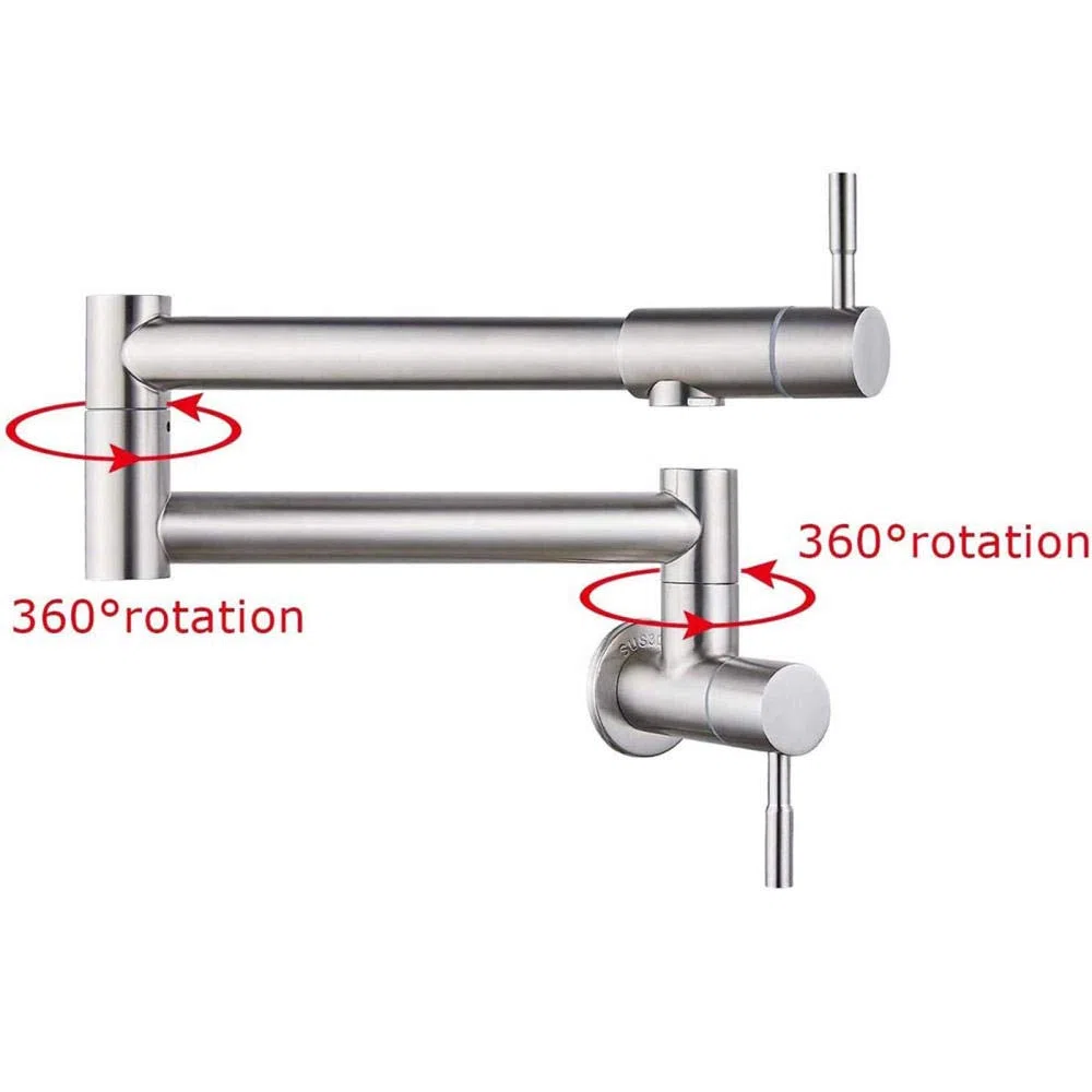 304Acciaio Inox Spazzolato Miscelatore Rubinetti Per Cucina Riempipentole A Muro, Doppia Manopola Calda E Fredda A Scomparsa Multifunzione, Rubinetto Cucina Lavelli Cucina Miscelatore Miscelatore