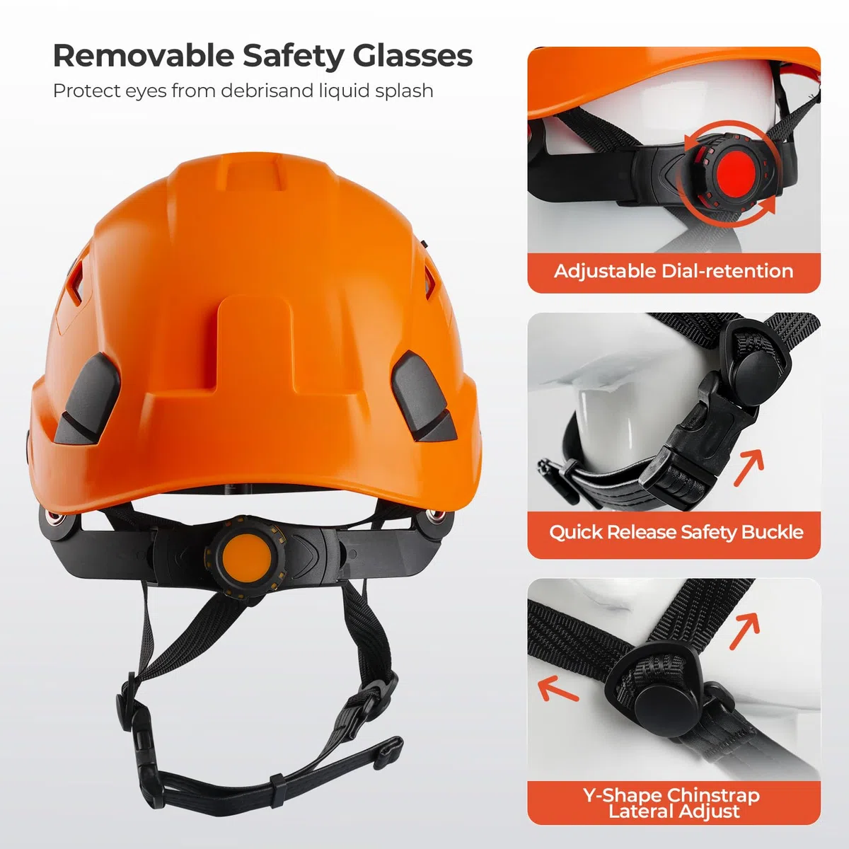 Elmetto rigido di sicurezza da arrampicata con visiera trasparente e sottogola 53-63 cm, ideale per costruttori e lavori in altezza, EN12492