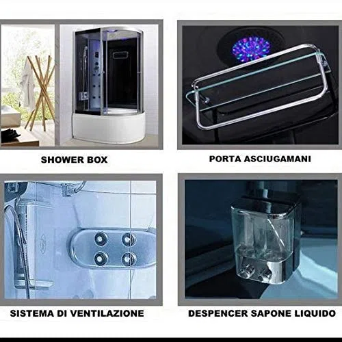 Bagno Italia Cabina doccia idromassaggio box semicircolare 6 getti multifunzione 120x80 cm con bluetooth