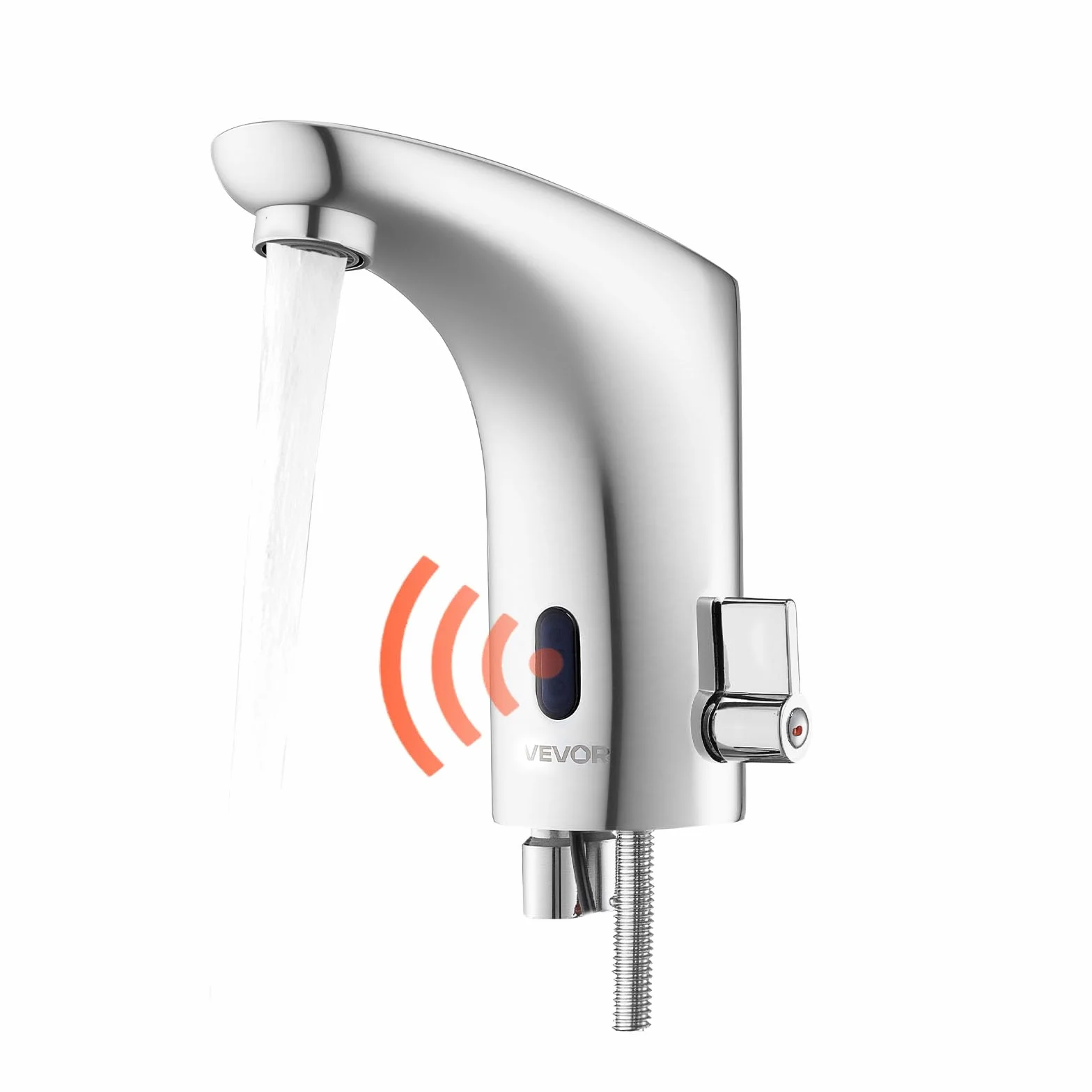 VEVOR Rubinetto per Lavabo Senza Contatto, Rubinetto Automatico con Sensore a Batteria per Bagno Miscelatore Maniglia Singola Regolabile a Mani Libere, Acqua Fredda e Calda, Argento Cromato