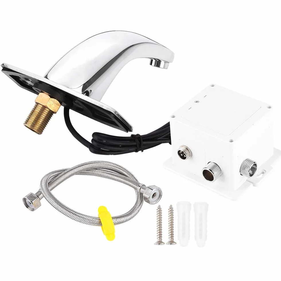Rubinetto Automatico con Sensore a Infrarossi, miscelatore lavabo intelligente senza con scatola di controllo e valvola miscelatrice per acqua calda e fredda