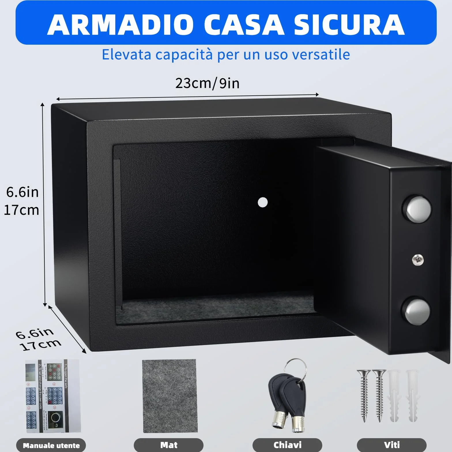 SINZUX Safe Cassaforte da Muro,Cassaforte per Armadietto per Ufficio Domestico,Cassaforte elettronica digitale con sistema di allarme intelligente,(23x17x17cm)-6.6L con Chiave