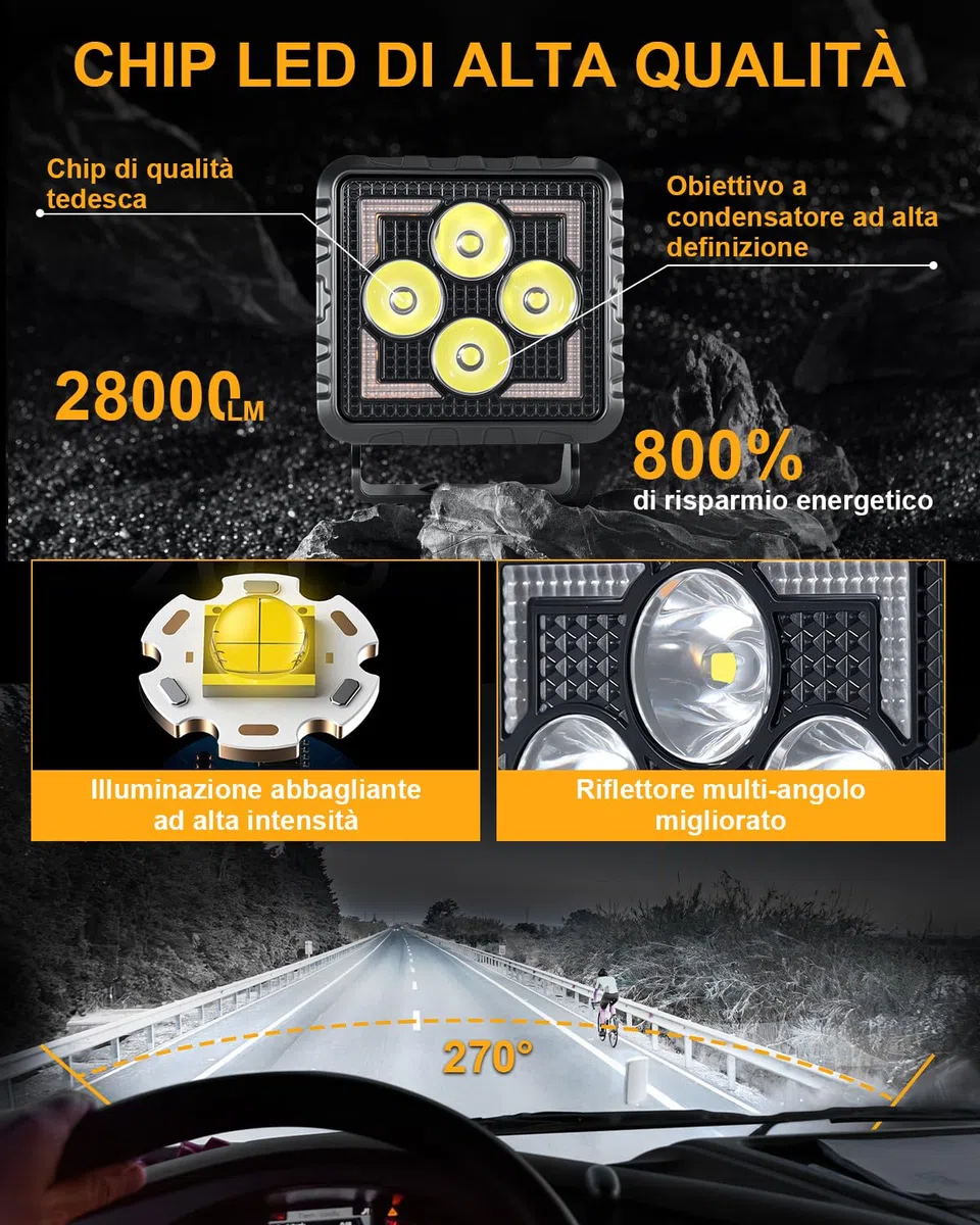 antom 2 Pezzi Fari LED 28000 Lumen 3000K/6500K Fari Aggiuntivi 12V 24V IP68 Con Chip LED Di Alta Qualità Per SUV, UTV, Escavatori, Trattori, ATV Fuoristrada.