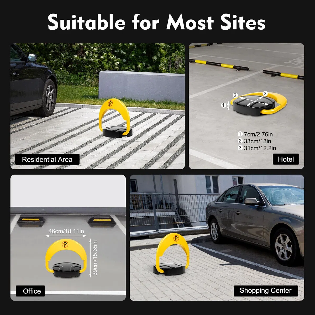 Blocco parcheggio elettrico, blocco parcheggio con 2 telecomandi, segnaletica di avvertimento, IP67, braccio girevole a 180°, parcheggio privato