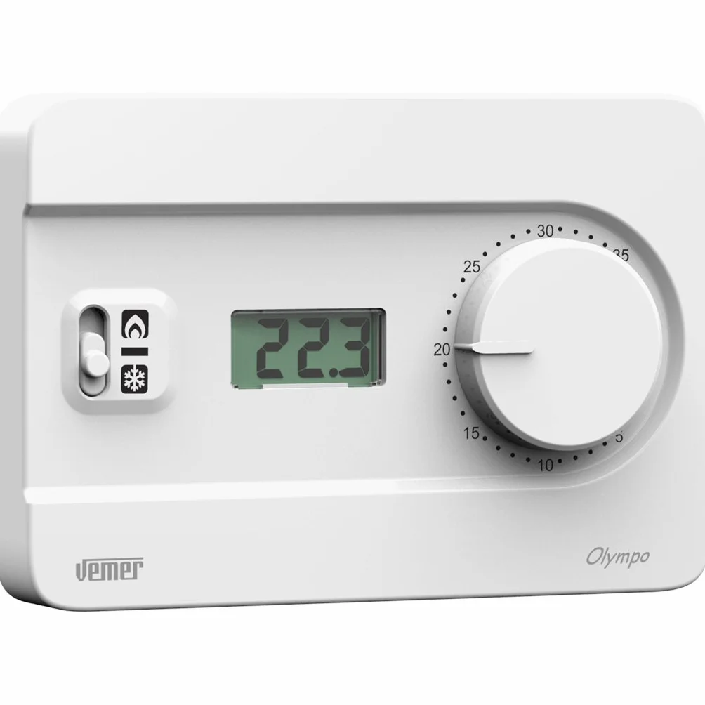 VEMER VE757900 OLYMPO LCD - Termostato Ambiente da Parete con Display LCD e Manopola, Alimentazione 230V, Bianco