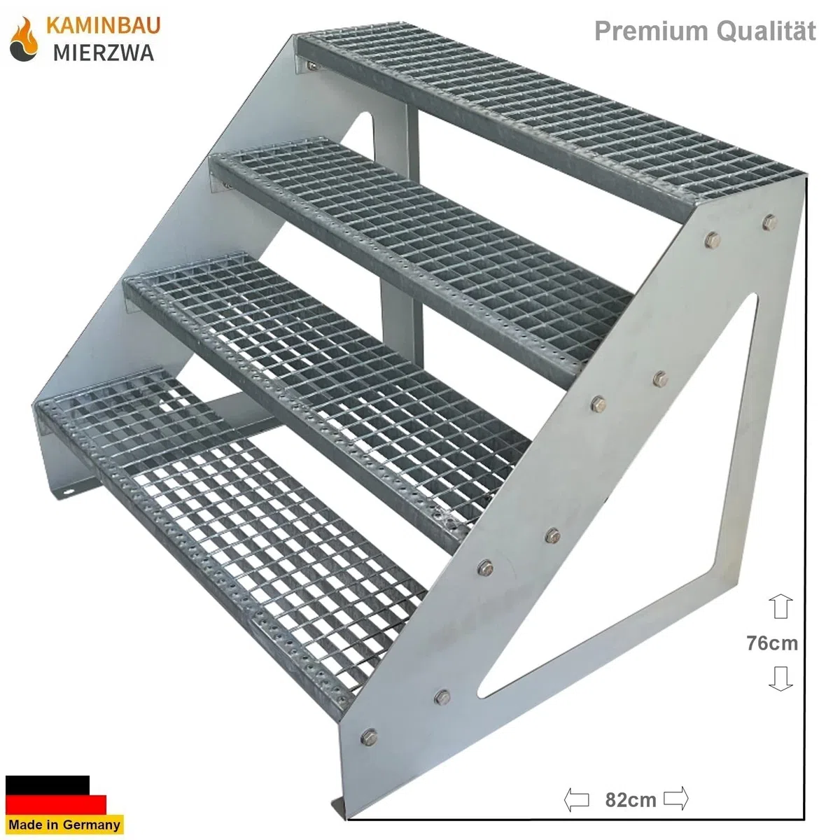 Scale con griglia in acciaio Premium 4 Gradini Scala autoportante Completamente zincata - Dimensioni (L x L x H) 82cm x 100cm x 76cm Resistente alle intemperie e alla corrosione